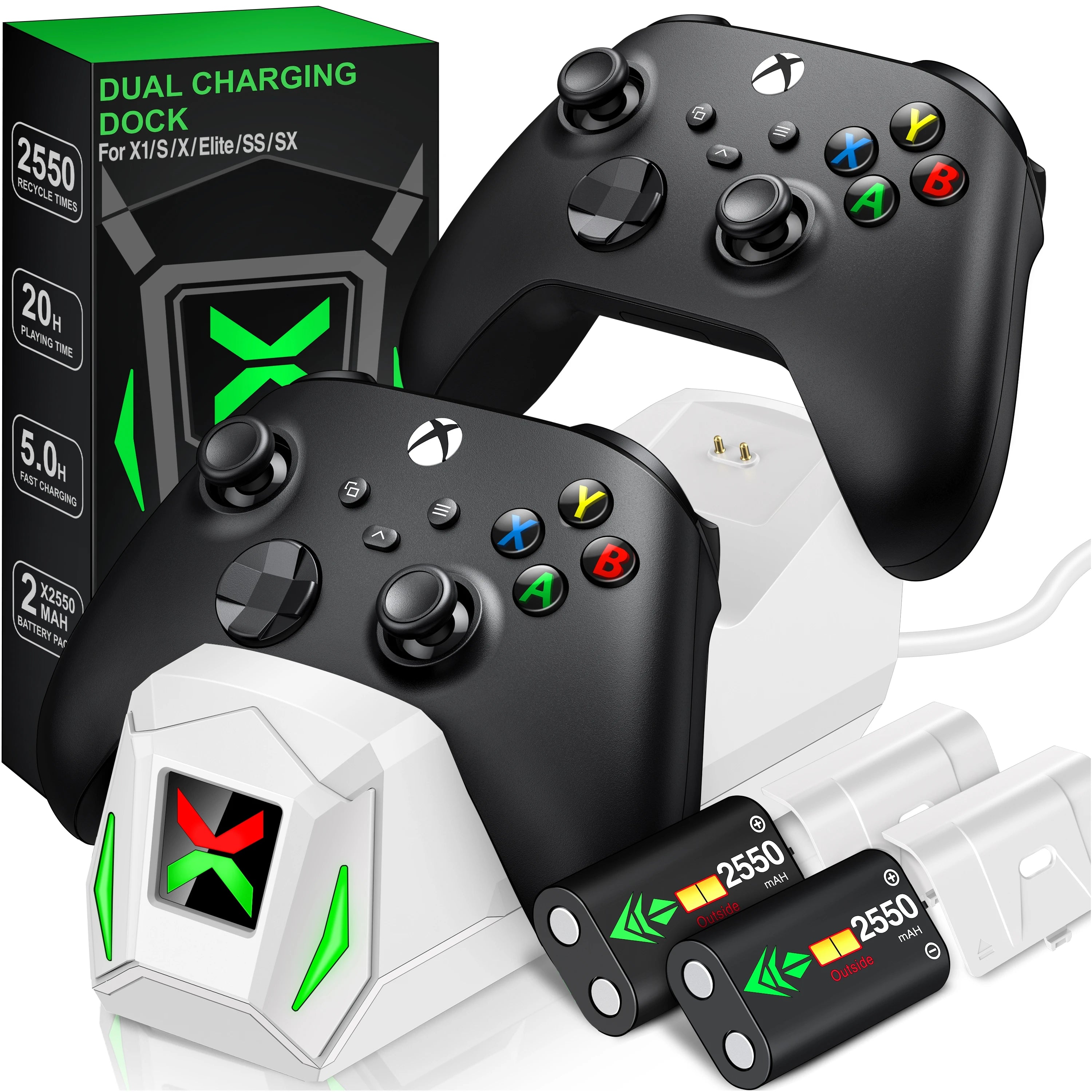 DR1TECH PowerSetX Chargeur Manette Xbox One X/S, Series X/S + Batterie 1200  Mah | Accessoire pour Xbox & GameHookX Support De Casque Gaming pour Xbox
